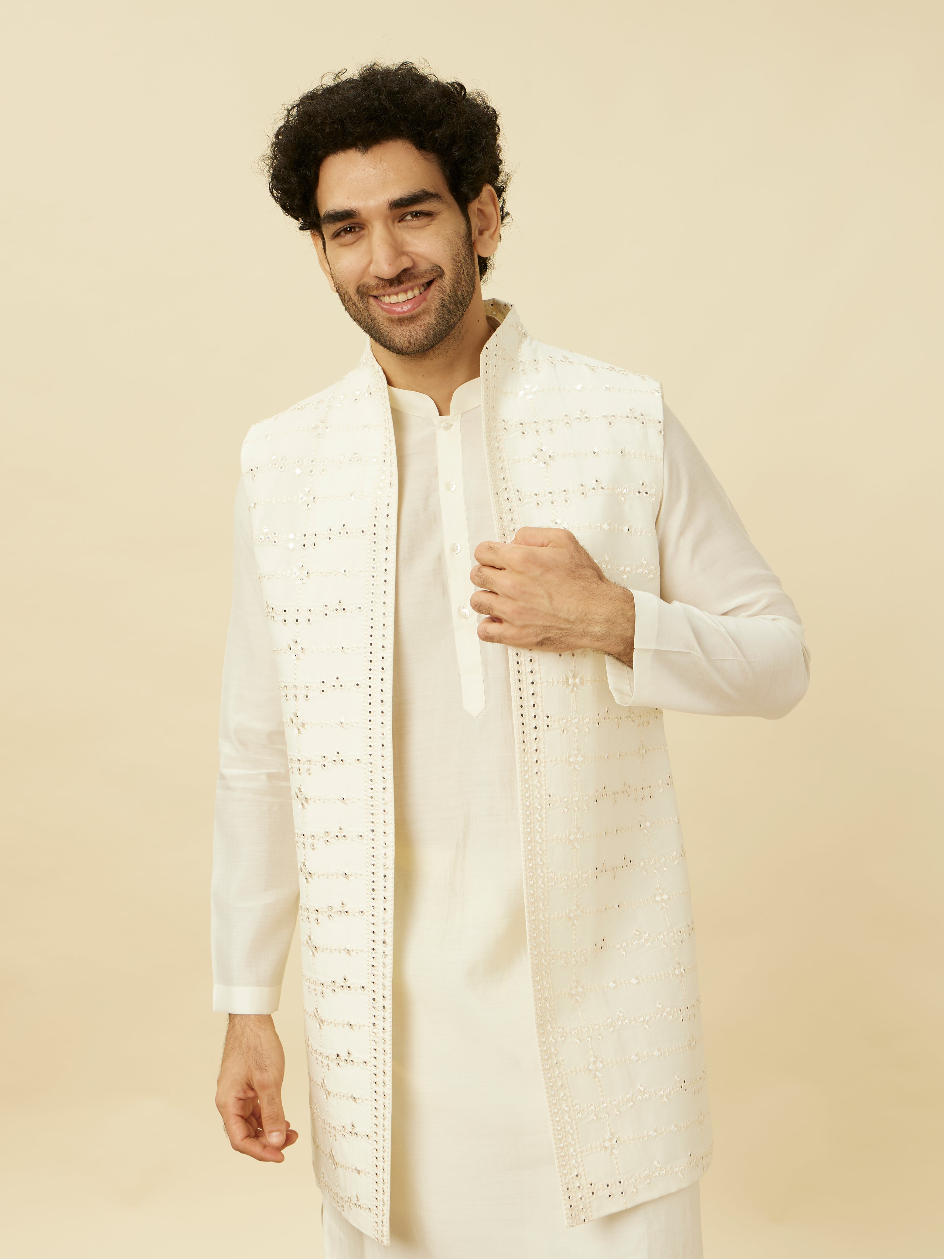 Cotton Multi Colour and Off White Kurta Payjama With Jacket