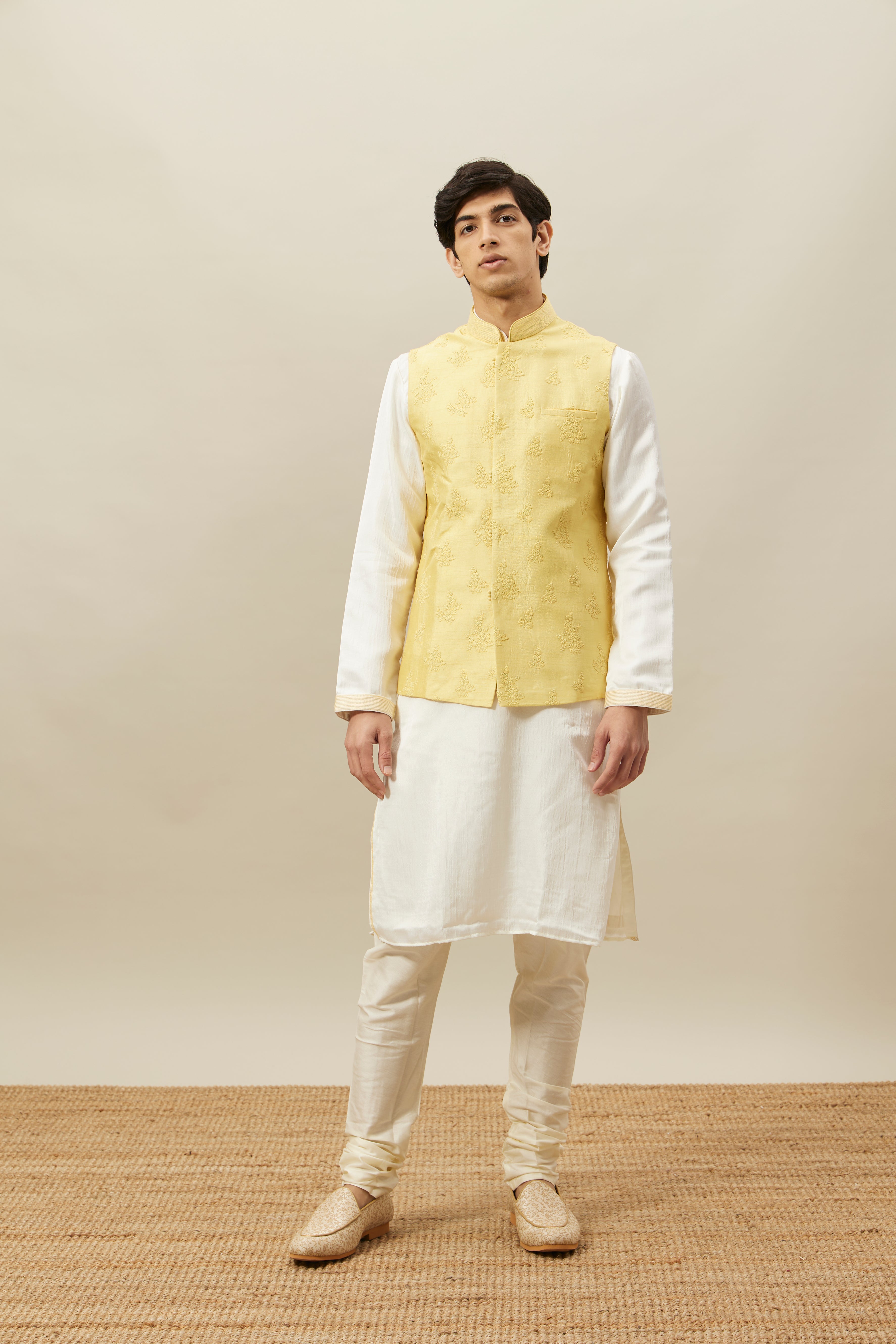 Buy KISAH Men's Orange Cotton Silk kurta and Churidar with Black Cotton  Silk Nehru Jacket at Amazon.in