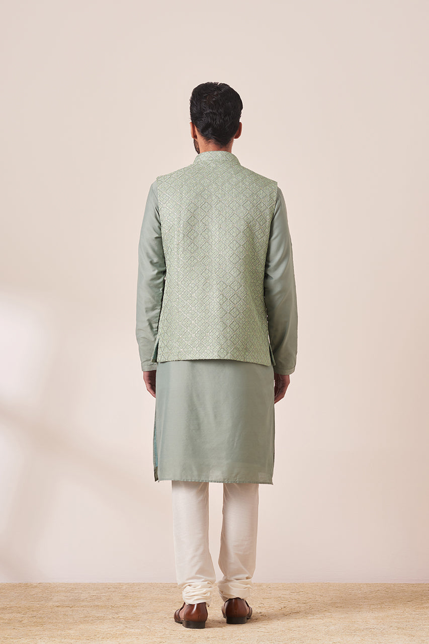 Light Green Art Silk Kurta Pajama With Jacket 249321