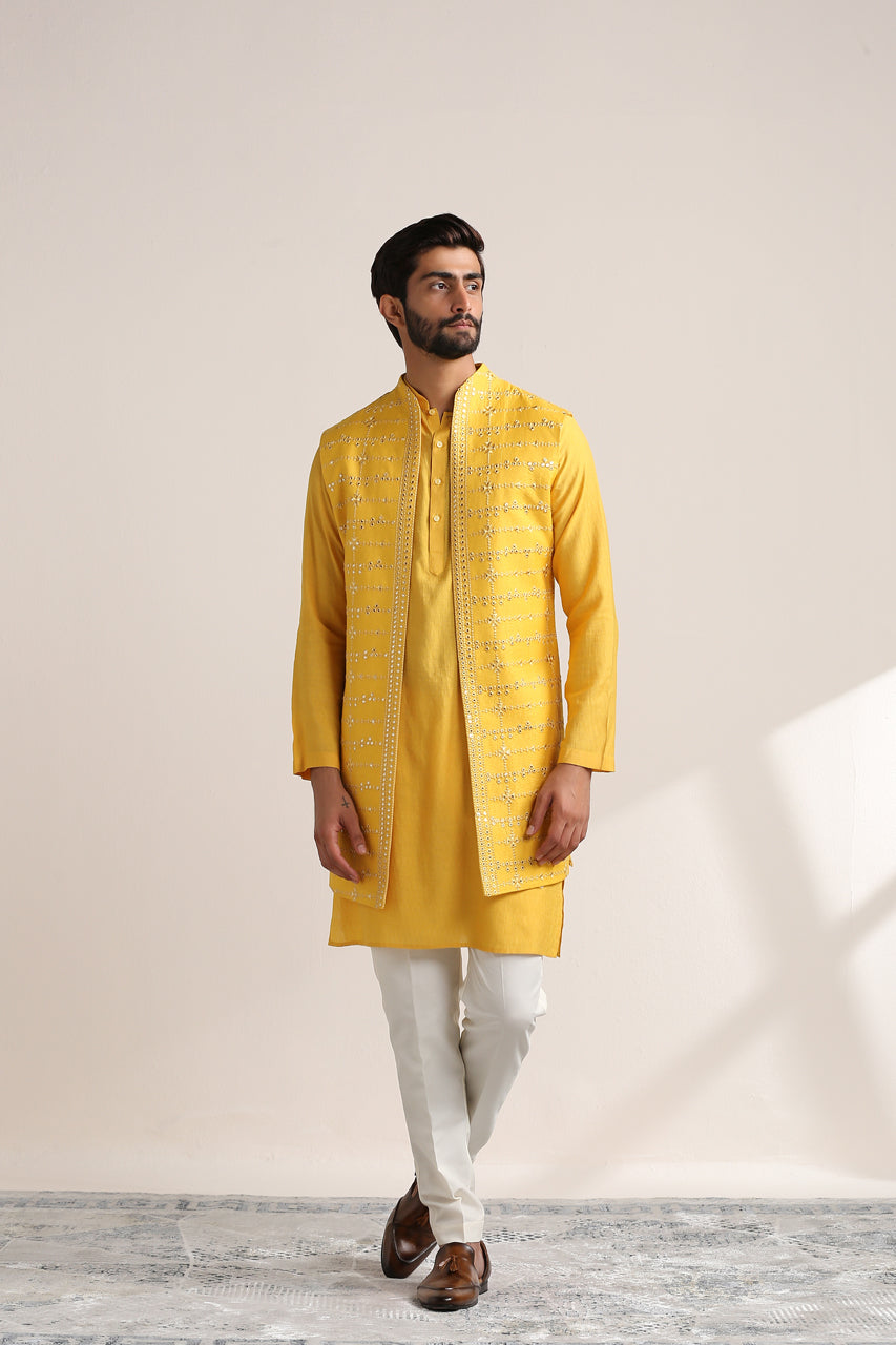 Shop Blue and Yellow Color Kurta Payjama With Jacket Online : 197287 -